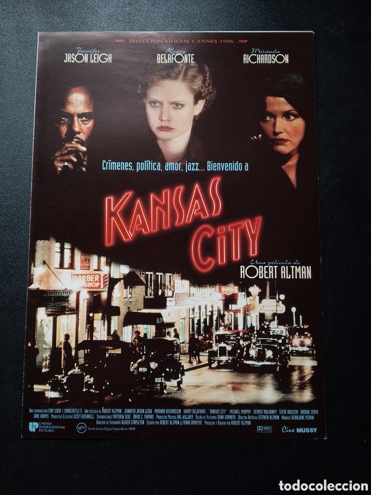 Cine: Kansas City Jennifer Jason Leigh Harry Belafonte Miranda Richardson GUIA DE CINE ORIGINAL CA81