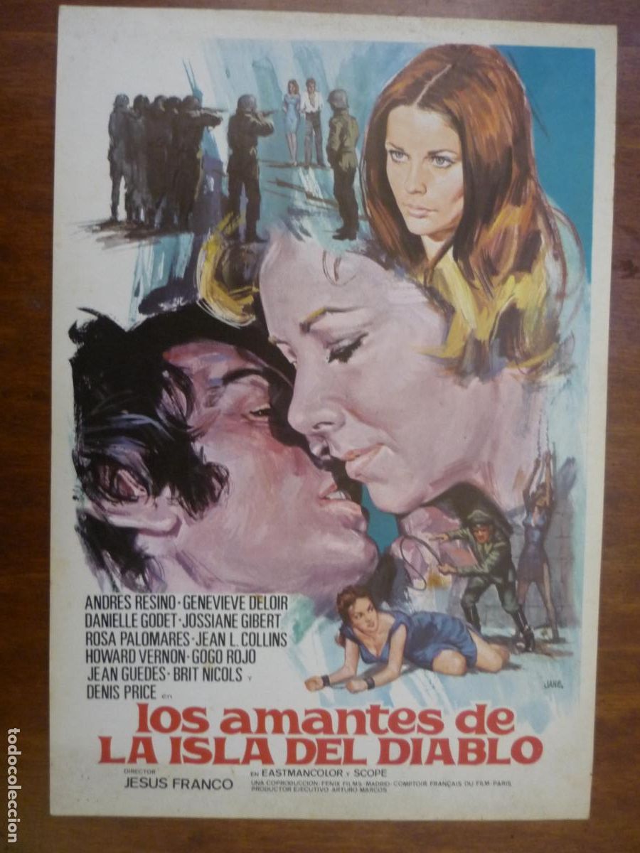 Cine: los amantes de la isla del diablo - guia publicitaria original - howard vernon jess jesus franco