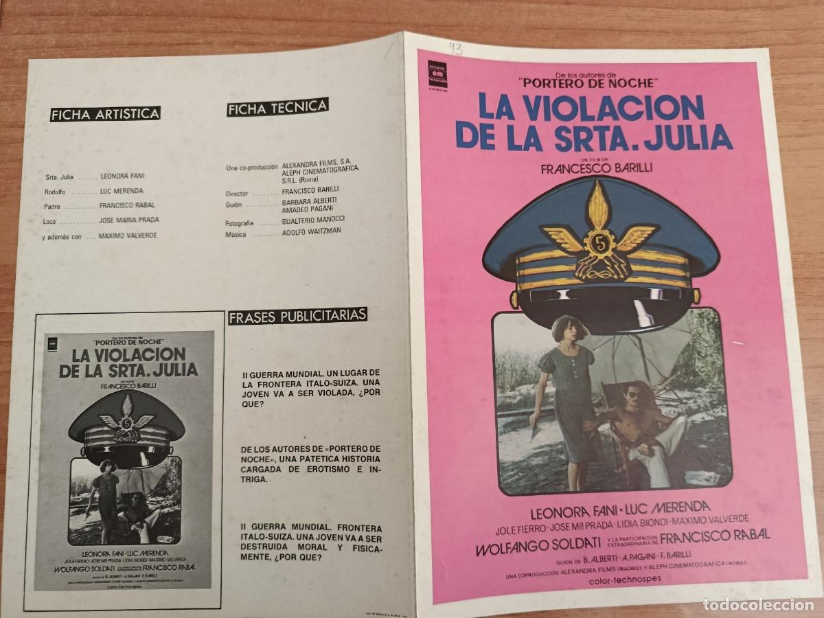 Cine: G34--GUIA DE LA PELICULA --- LA VIOLACION DE LA SE&Ntilde;ORITA JULIA