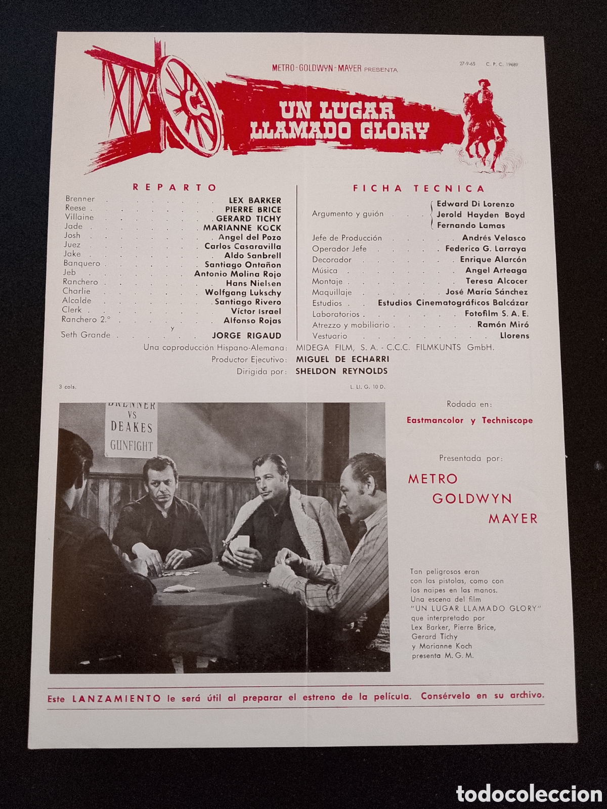 Cine: UN LUGAR LLAMADO GLORY LEX BARKER GUIA DE CINE ORIGINAL CA87