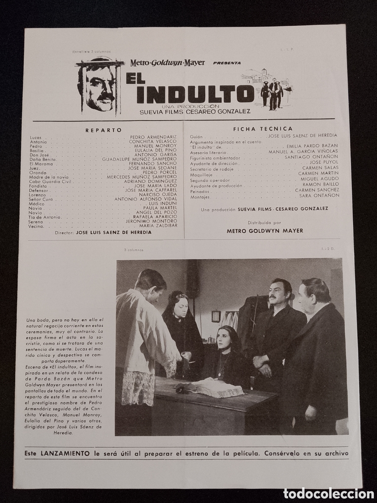 Cine: EL INDULTO CONCHA VELASCO PEDRO ARMENDARIZ GUIA DE CINE ORIGINAL CA87