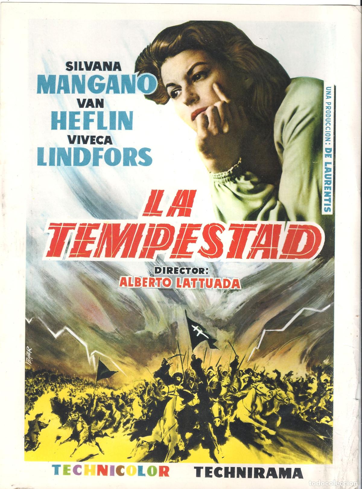 Cine: G10289 TEMPESTAD SILVANA MANGANO LINDFORDS VITTORIO GASSMAN GUIA SENCILLA ORIGINAL MERCURIO ESTRENO