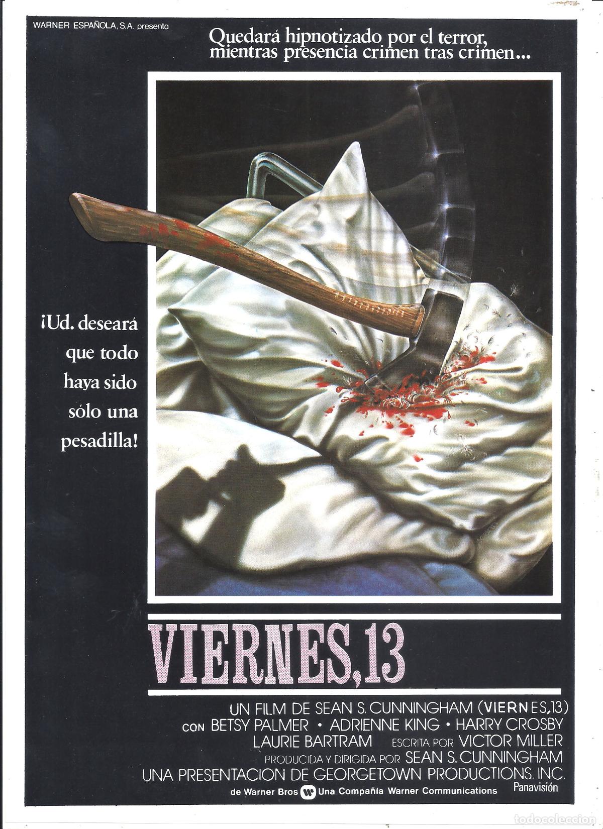 Cinema: G10295 VIERNES 13 SEAN S. CUNNINGHAM TERROR GUIA ORIGINAL WARNER ESTRENO