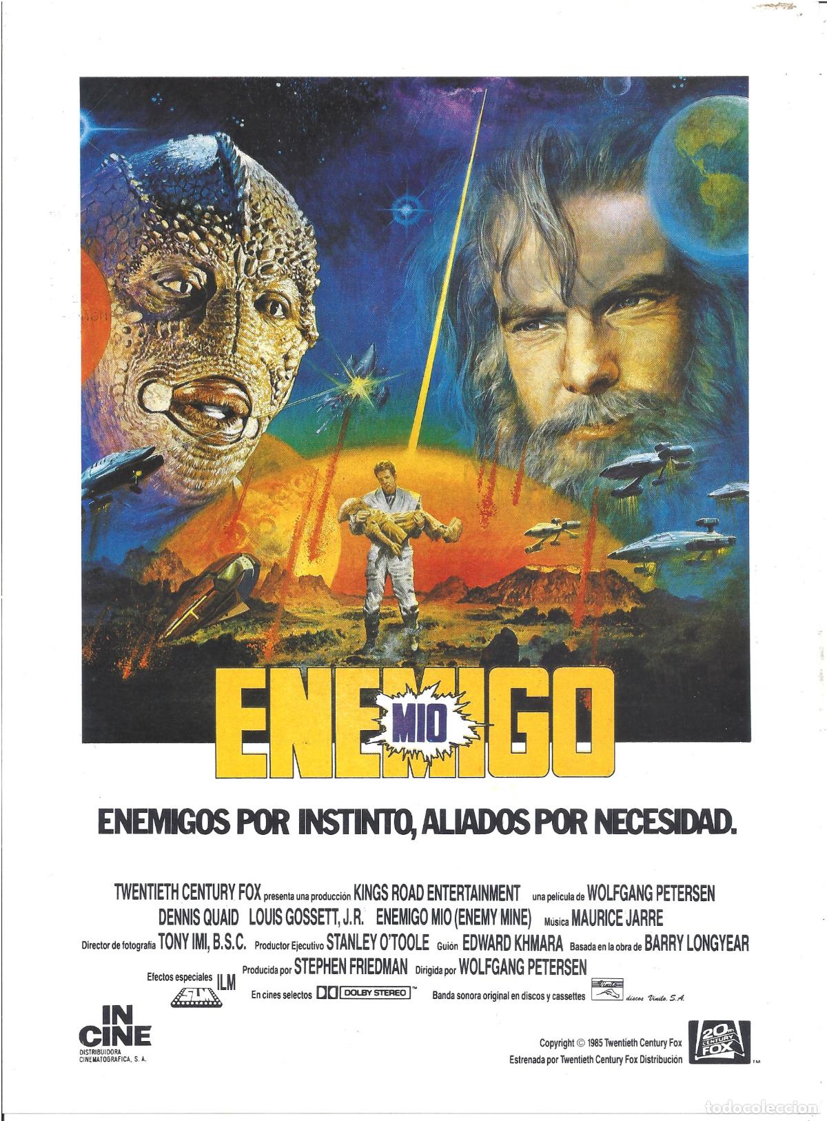 Cine: G10304 ENEMIGO MIO DENNIS QUAID WOLFGANG PETERSEN GUIA ORIGINAL INCINE ESTRENO h1