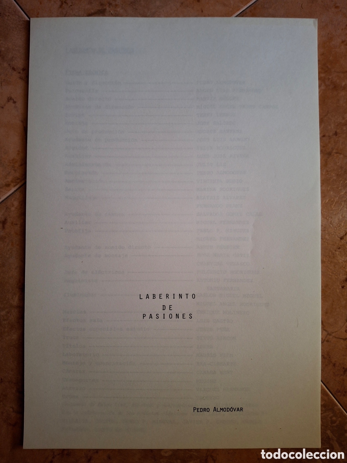 Cine: Dossier Prensa original 1982 - LABERINTO DE PASIONES - Pedro Almod&oacute;var (Libreto completo con Ficha y