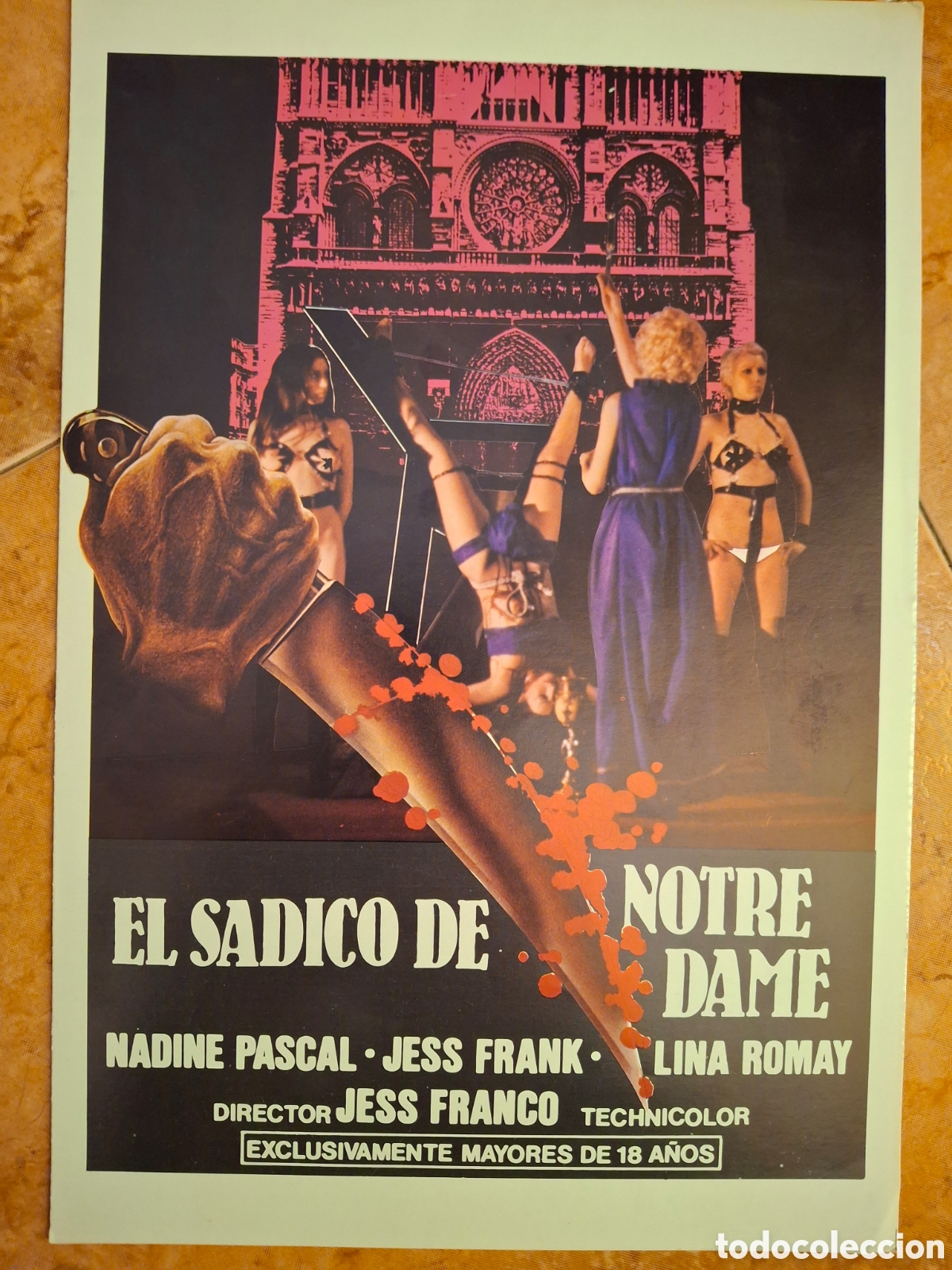 Cin&eacute;ma: &iexcl;Joyita de Colecci&oacute;n! D&iacute;ptico Folleto de Mano Original - EL S&Aacute;DICO DE NOTRE DAME - Jess Franco 1979
