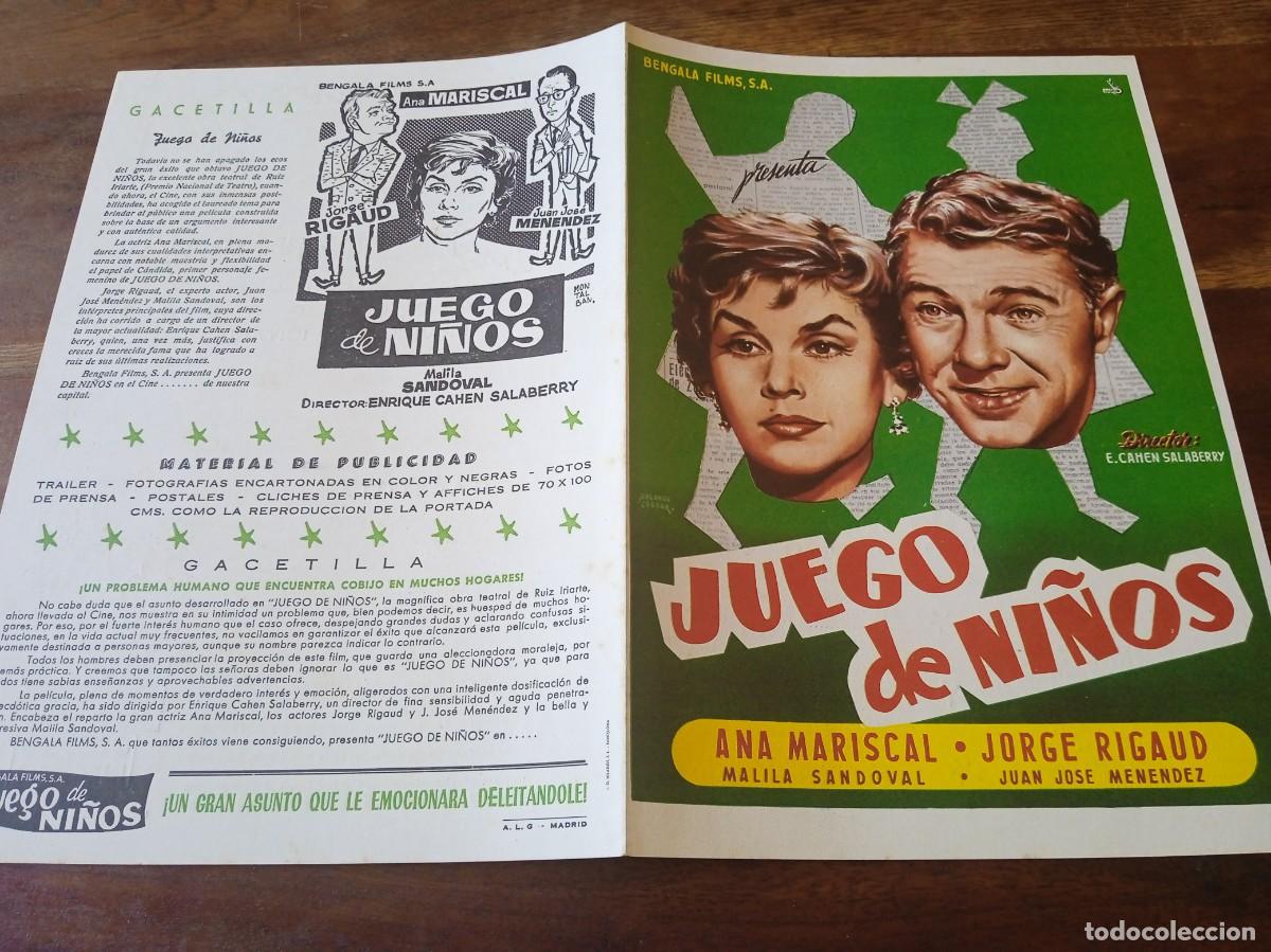 Cine: Juego de ni&ntilde;os - Ana Mariscal, Jorge Rigaud, Juanjo Menendez - Guia original Bengala Films 1957