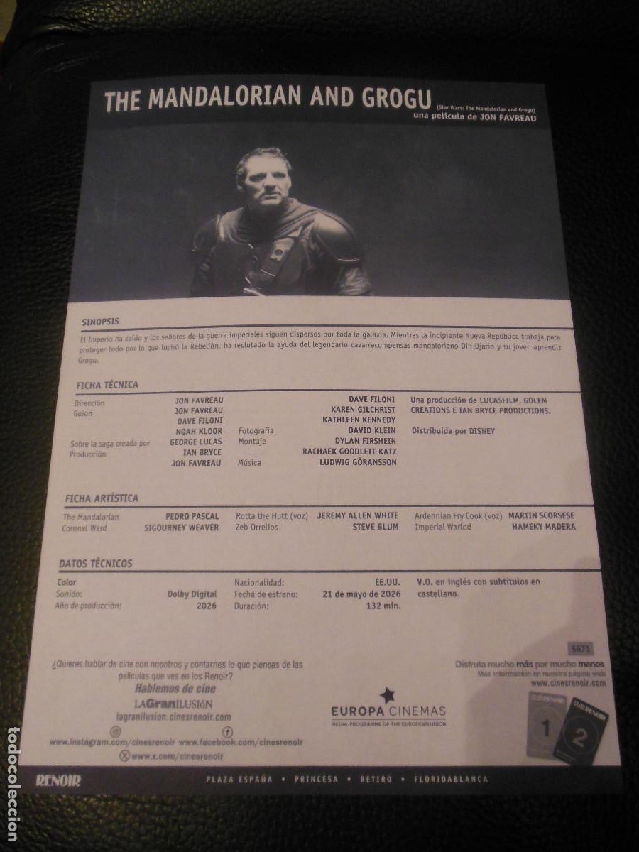 Cine: THE MANDALORIAN AND GROGU STAR WARS GUIA LOCAL, CARTEL Y CAJA DE PALOMITAS PROGRAMA DE CINE