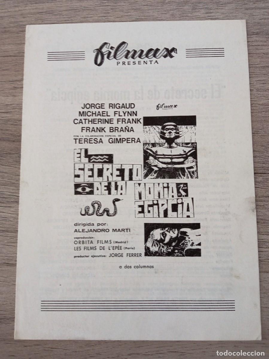 Cine: GU&Iacute;A PUBLICITARIA DE LA PEL&Iacute;CULA EL SECRETO DE LA MOMIA EGIPCIA, JORGE RIGAUD