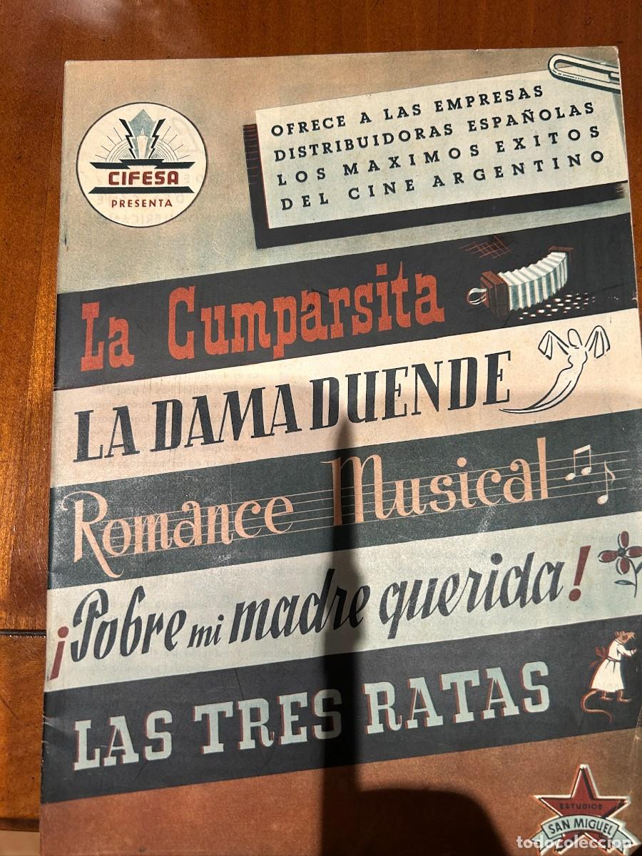 Cine: la cumparsita-la dama duende-romance musucal-pobre mi madre querida-las tres ratas guia publicitaria