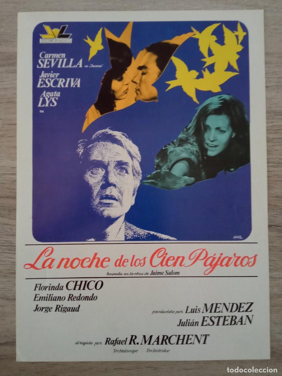 Cine: GU&Iacute;A PUBLICITARIA DE LA PEL&Iacute;CULA LA NOCHE DE LOS CIEN P&Aacute;JAROS, CARMEN SEVILLA, AGATA LYS