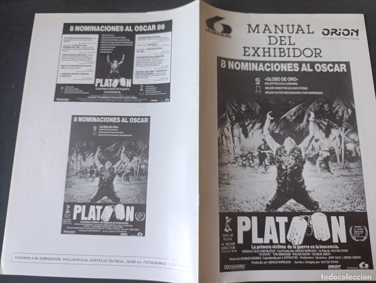 Cine: PLATOON (GUIA ORIGINAL CINE MANUAL DEL EXHIBIDOR) WILLIAM DAFOE (PEDIDO MINIMO 5 EUROS)