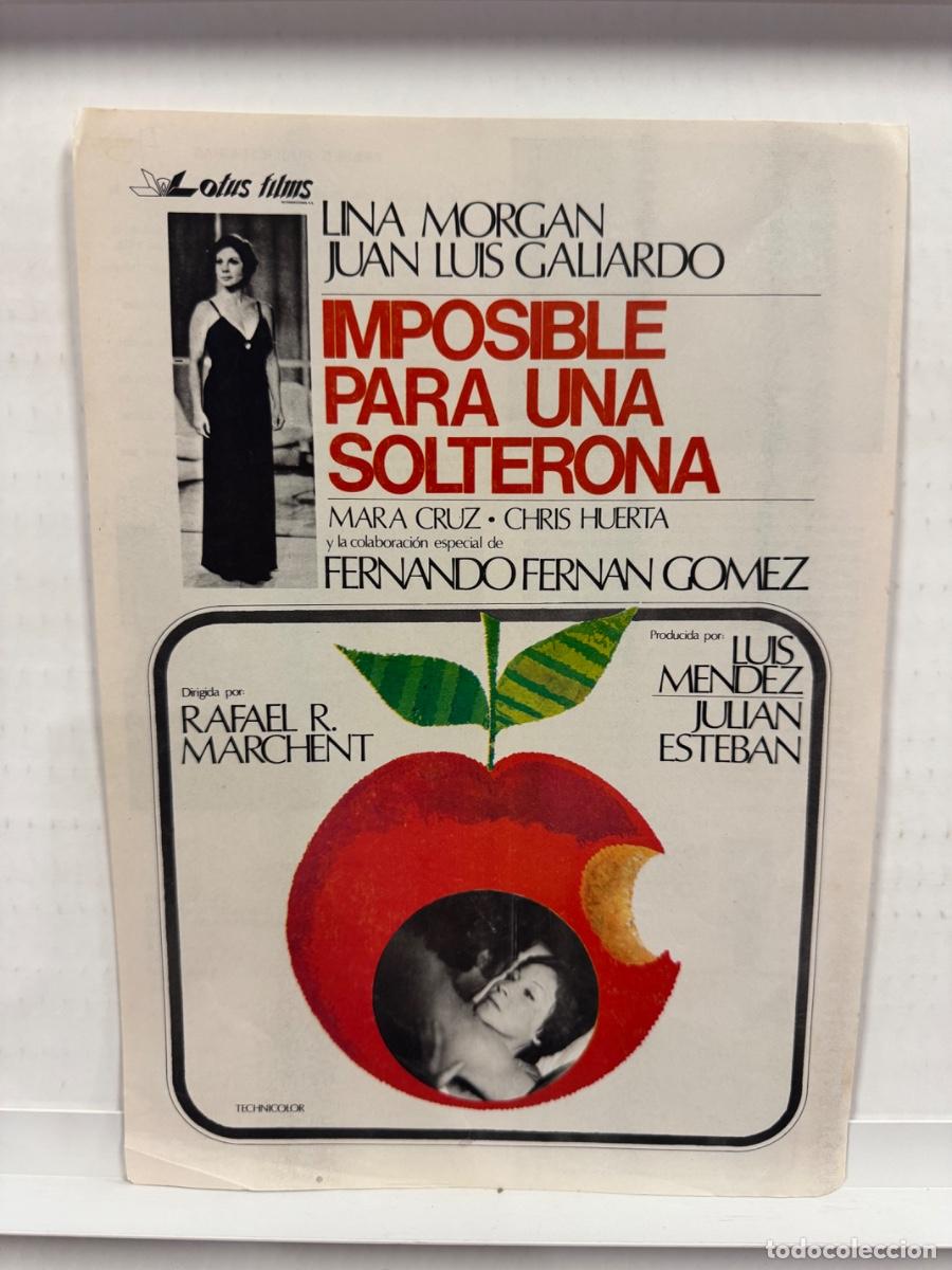 Cine: Imposible para una solterona, Lina Morgan, Juan Luis Galiardo, GUIA CINE SIMPLE