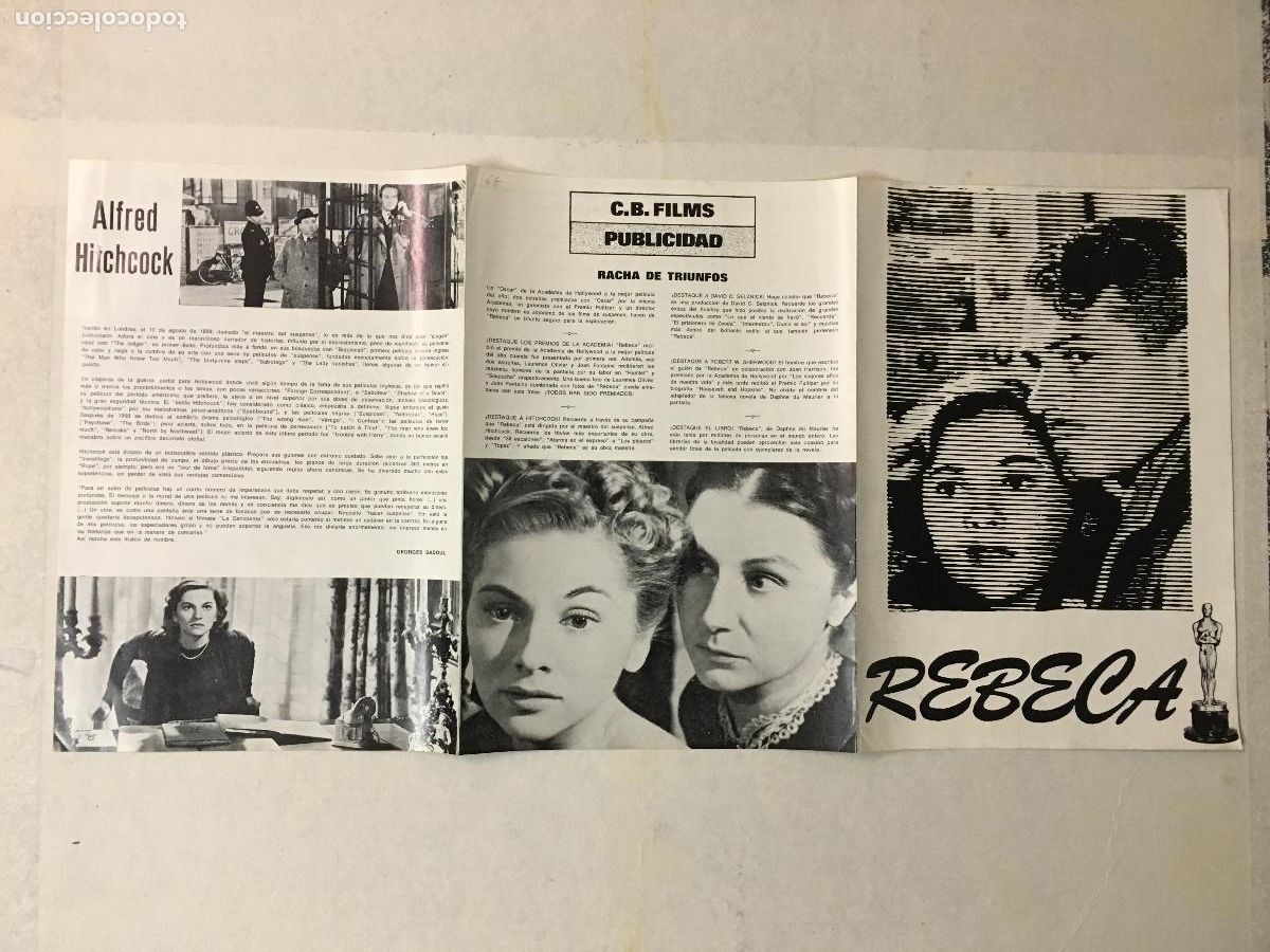 Cinema: G10319 REBECA ALFRED HITCHCOCK JOAN FONTAINE LAURENCE OLIVIER GUIA ORIGINAL R-69 CB