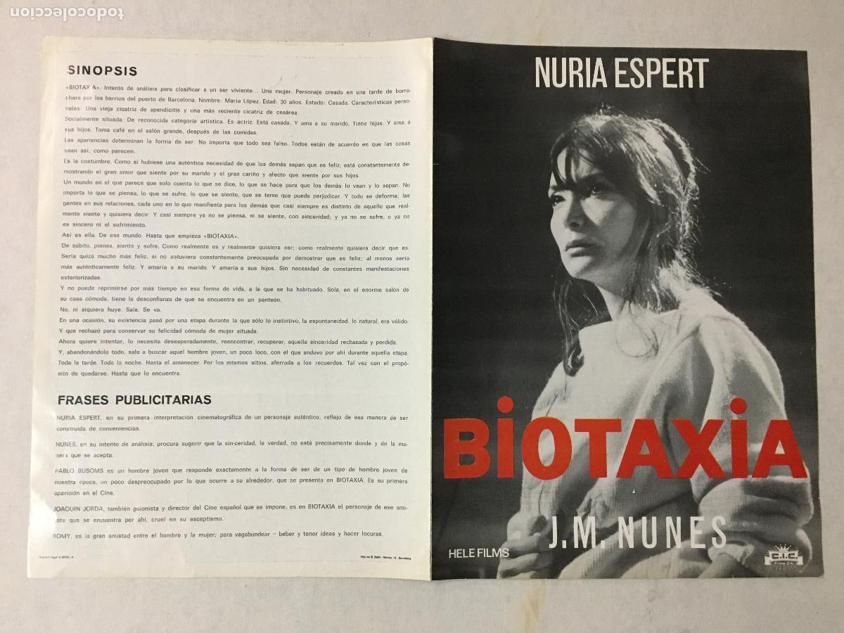 Cinema: G10329 BIOTAXIA NURIA ESPERT JOSE MARIA NUNES GUIA ORIGINAL CIC ESTRENO