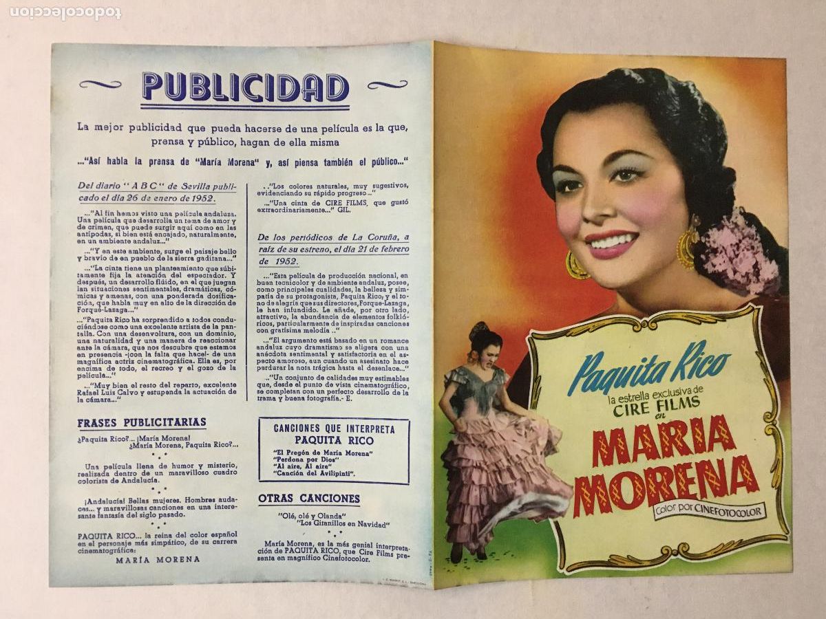 Cine: G10335 MARIA MORENA PAQUITA RICO FRANCISCO RABAL PEDRO LAZAGA GUIA ORIGINAL CIRE ESTRENO h1