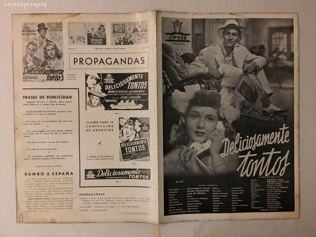 Cinema: G10340 DELICIOSAMENTE TONTOS AMPARO RIVELLES ALFREDO MAYO JUAN DE ORDU&Ntilde;A GUIA ORIG ESTRENO CIFESA