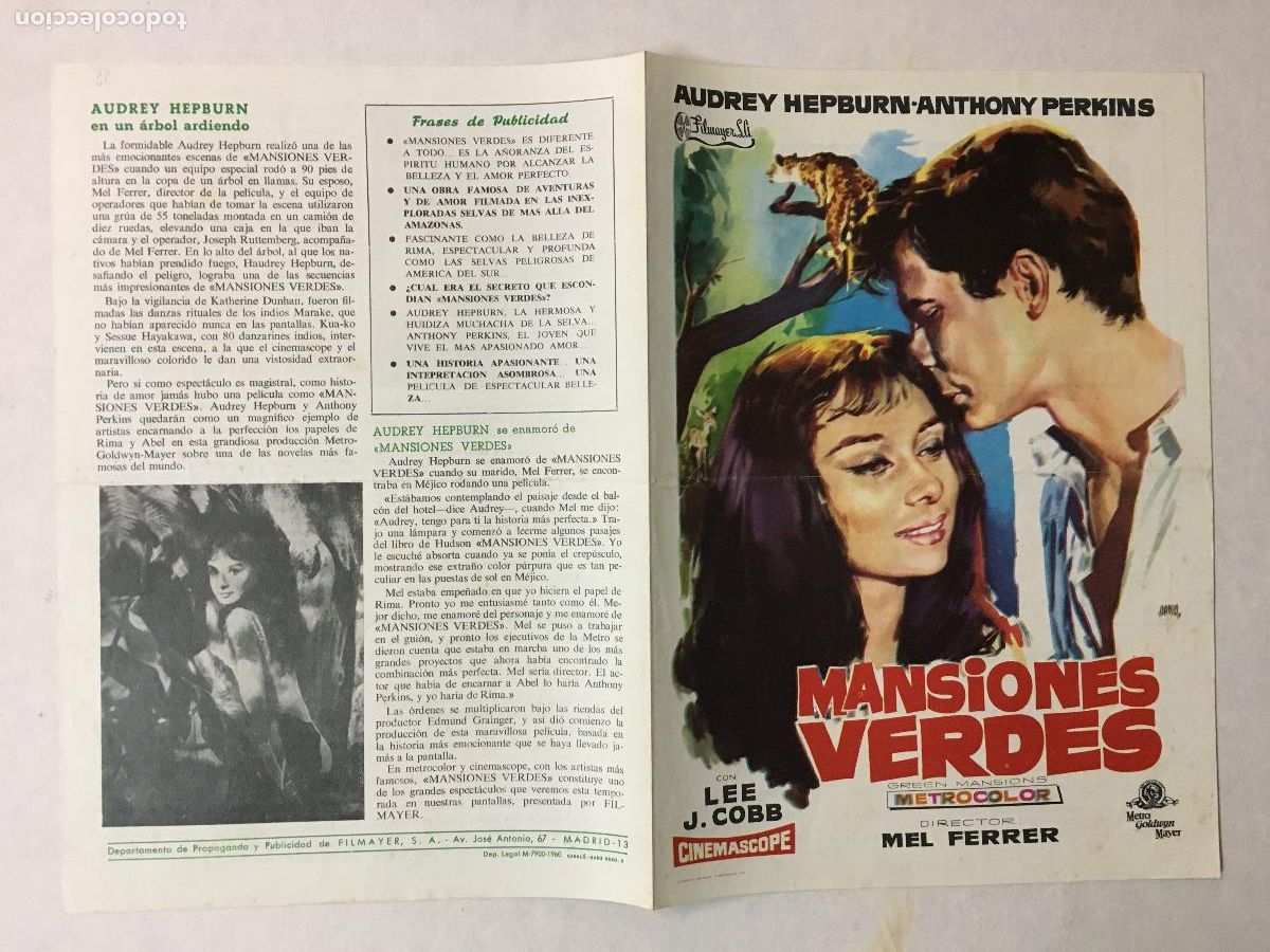 Cinema: G10361 MANSIONES VERDES AUDREY HEPBURN GUIA ORIGINAL FILMAYER ESTRENO