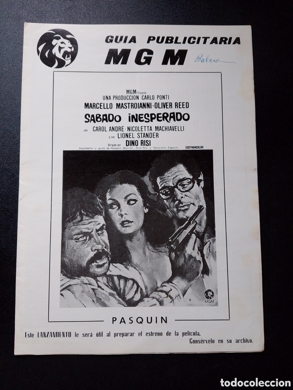 Cinema: Sabado Inesperado Marcello Mastroianni Oliver Reed Carole Andr&eacute; GUIA CINE ORIGINAL CA90