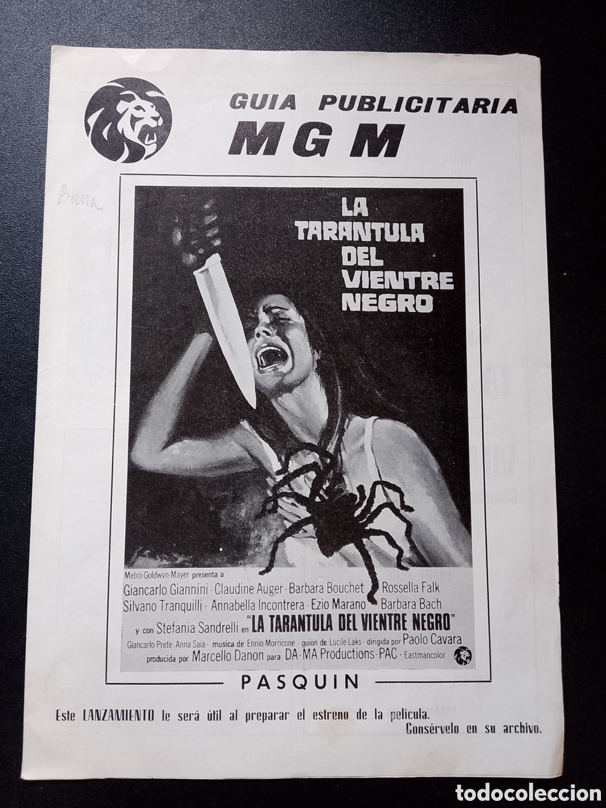 Cinema: LA TARANTULA DEL VIENTRE NEGRO - GIANCARLO GIANNINI CLAUDINE AUGER GUIA CINE ORIGINAL CA90