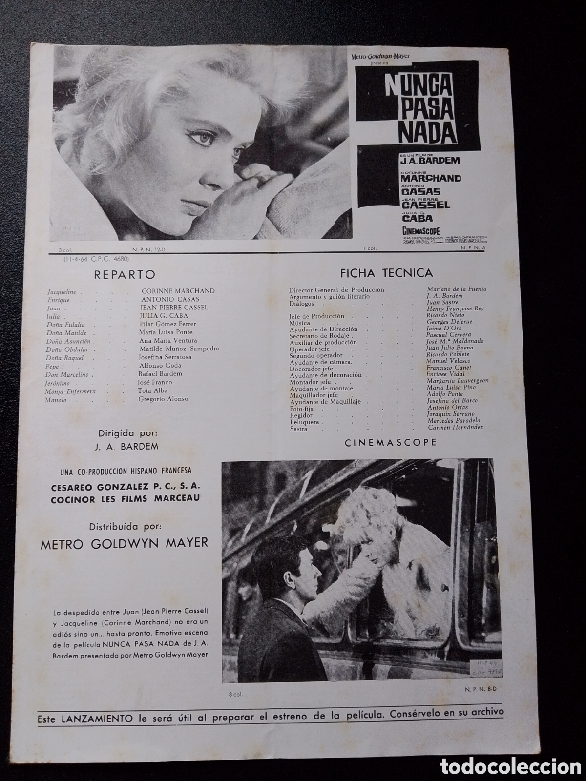 Cinema: nunca pasa nada juan antonio bardem corinne marchand GUIA CINE ORIGINAL CA90