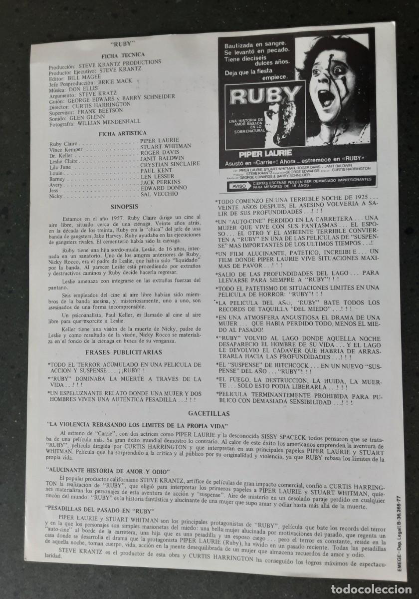 Cine: RUBY, PIPER LAURIE, STUART WHITMAN, ROGER DAVIS. - Foto 2