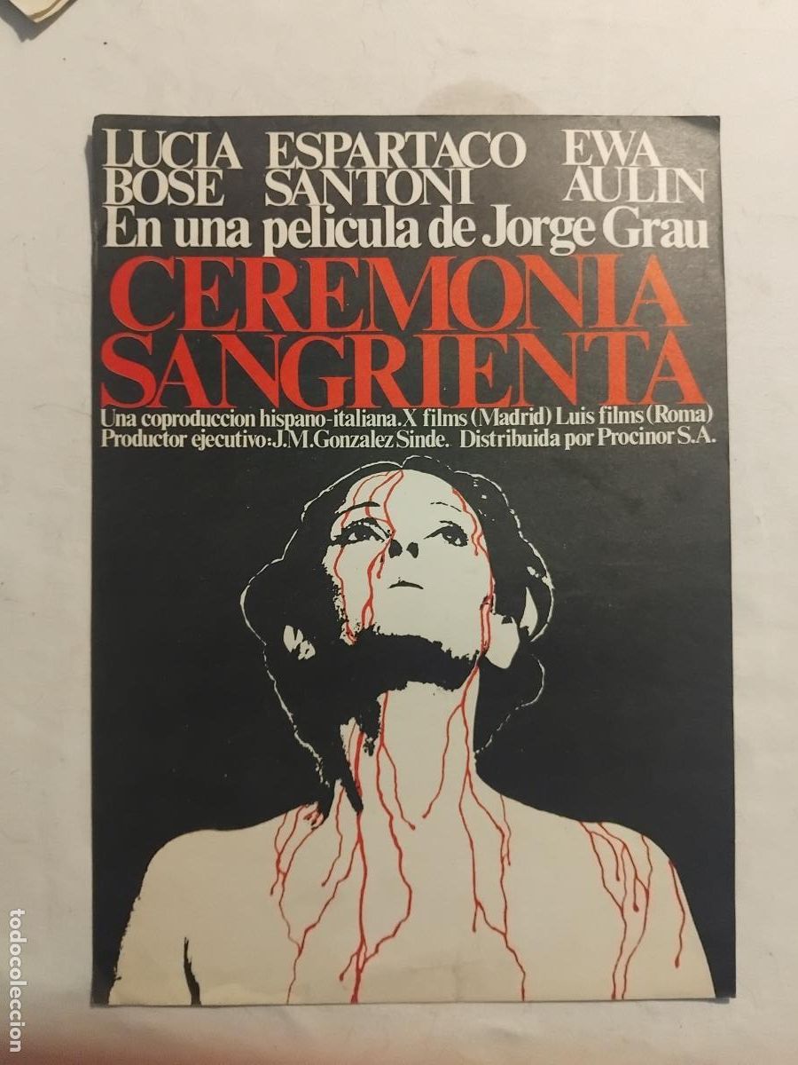 Cine: GUIA DE CINE ORIGINAL CEREMONIA SANGRIENTA. LUCIA BOSE. ESPARTACO SANTONI