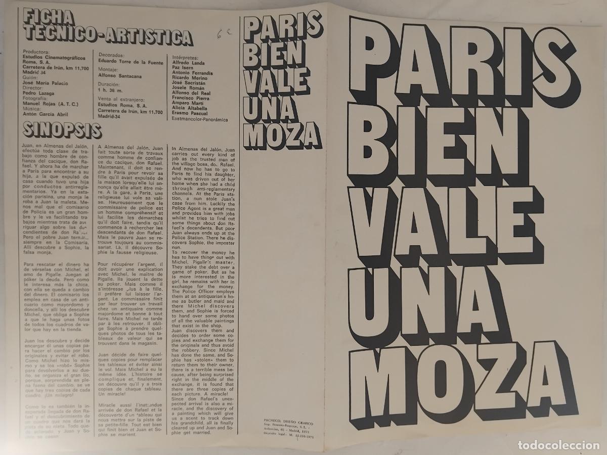 Cine: GUIA DE CINE ORIGINAL PARIS BIEN VALE UNA MOZA - ALFREDO LANDA