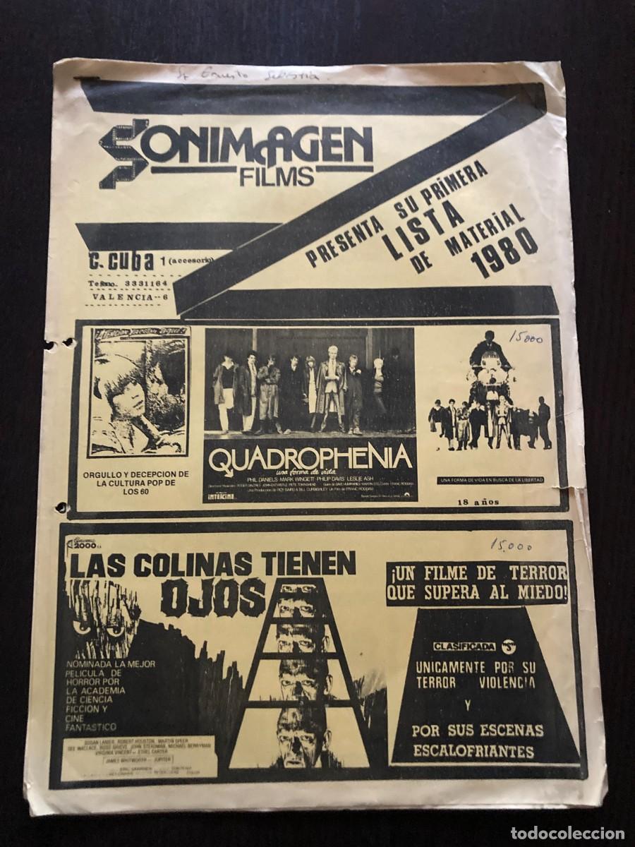 Cine: SONIMAGEN FILMS - PRIMERA LISTA DE MATERIAL 1980