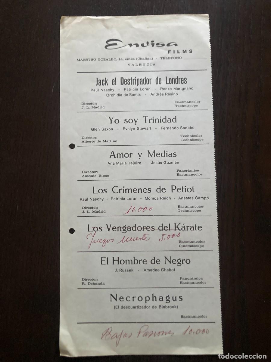 Cine: ENVISA FILMS - LISTA DE MATERIAL