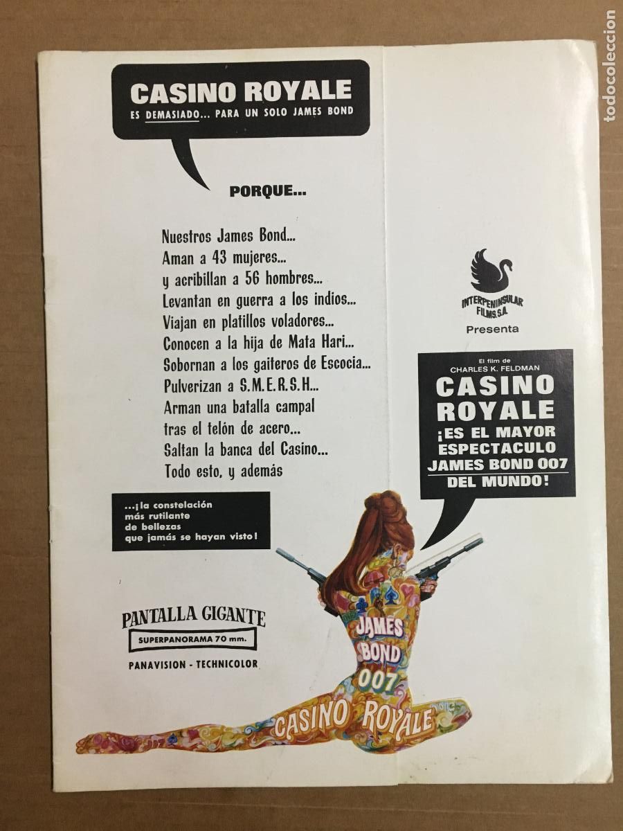 Cinema: G10365 CASINO ROYALE JAMES BOND 007 WOODY ALLEN PETER SELLERS GUIA ORIGINAL INTERPENINSULAR ESTRENO