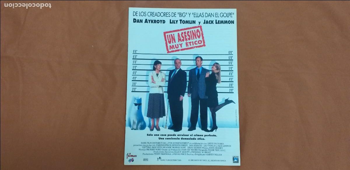 Cine: GUIA PUBLICITARIA: UN ASESINO MUY &Eacute;TICO. 8 P&aacute;ginas. Con: DAN AYKROYD, LILY TOMLIN Y JACK LEMMON.