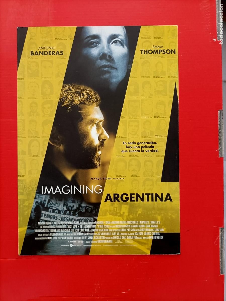 Cine: CARTEL Y FICHA 1 P&Aacute;GINA A DOBLE CARA PEL&Iacute;CULA. IMAGINING ARGENTINA. ANTONIO BANDERAS..