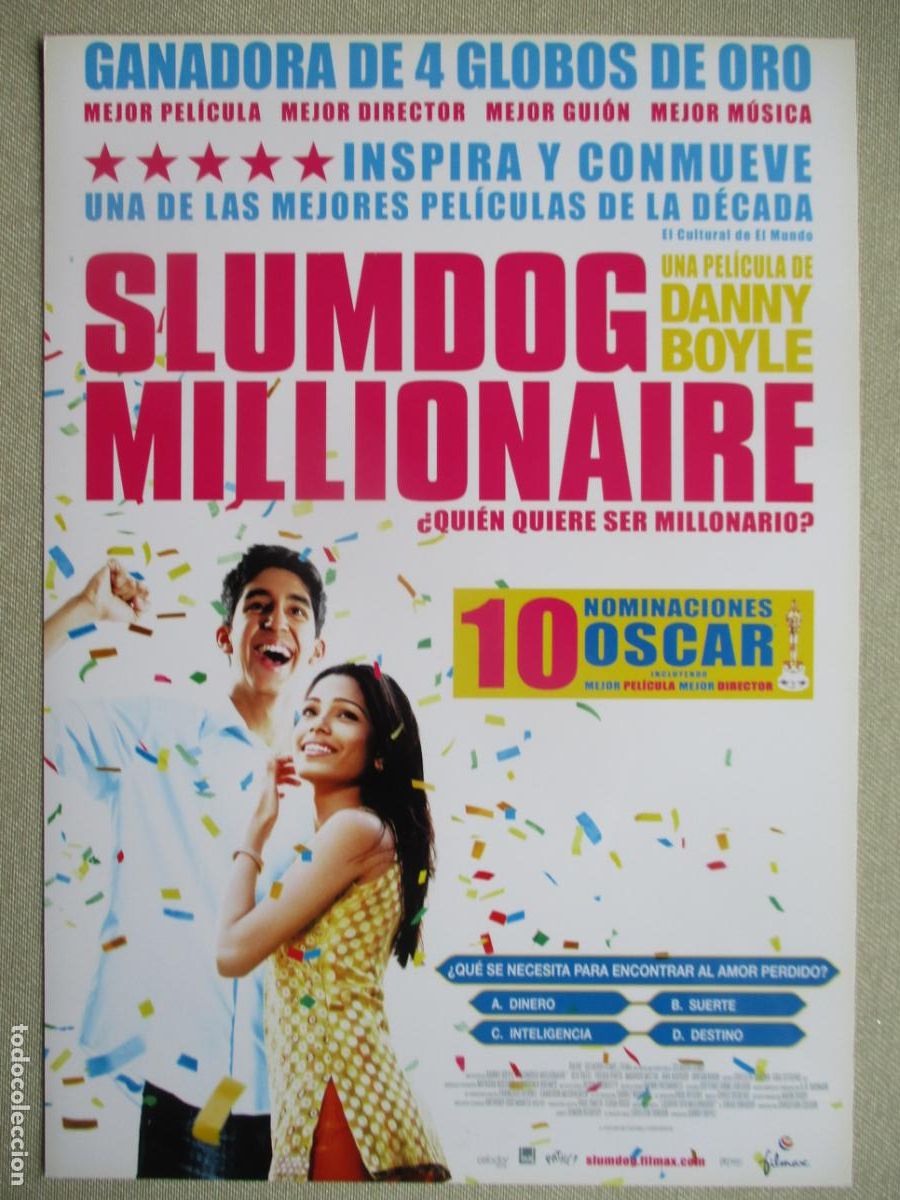 Cine: SLUMDOG MILLIONAIRE. GUIA ORIGINAL ESTRENO. PEDIDO MINIMO EN GUIAS 10 EUROS.