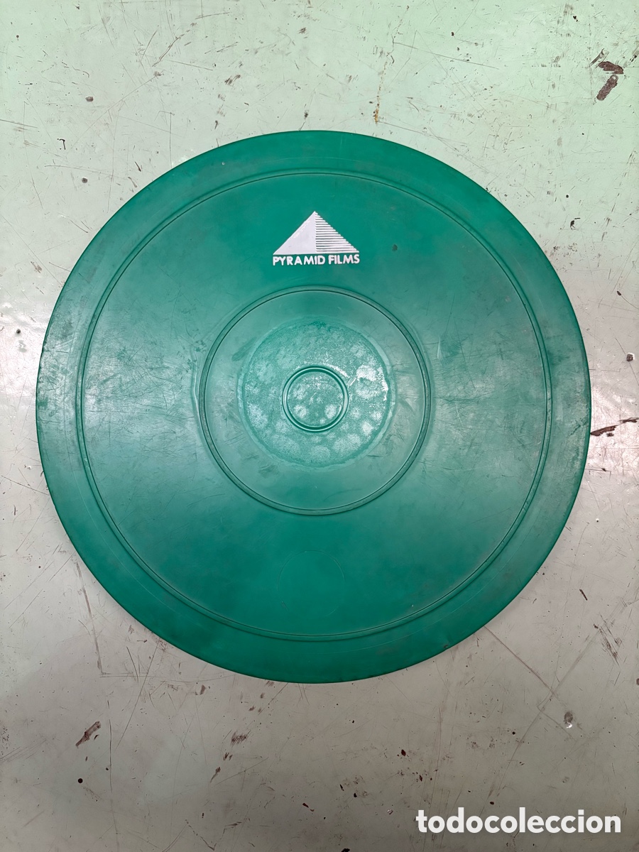 Cine: Caja lata envase para rollo de pel&iacute;cula de 16mm de pl&aacute;stico capacidad para 300 metros Pyramid Films