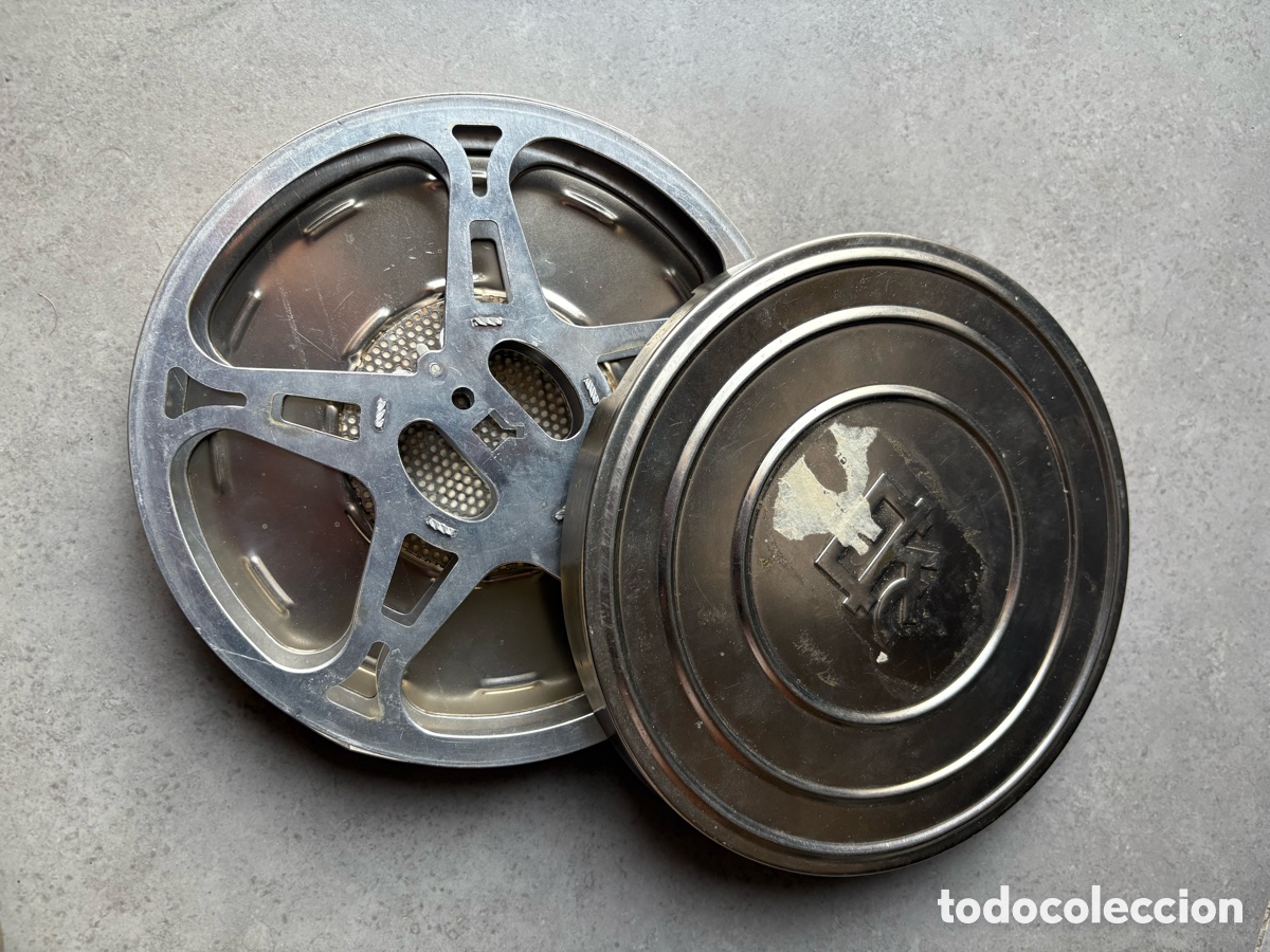 Cine: Bobina y lata para pel&iacute;cula de cine de 16mm de metal de 120 metros de capacidad 17,8 cm de di&aacute;metro