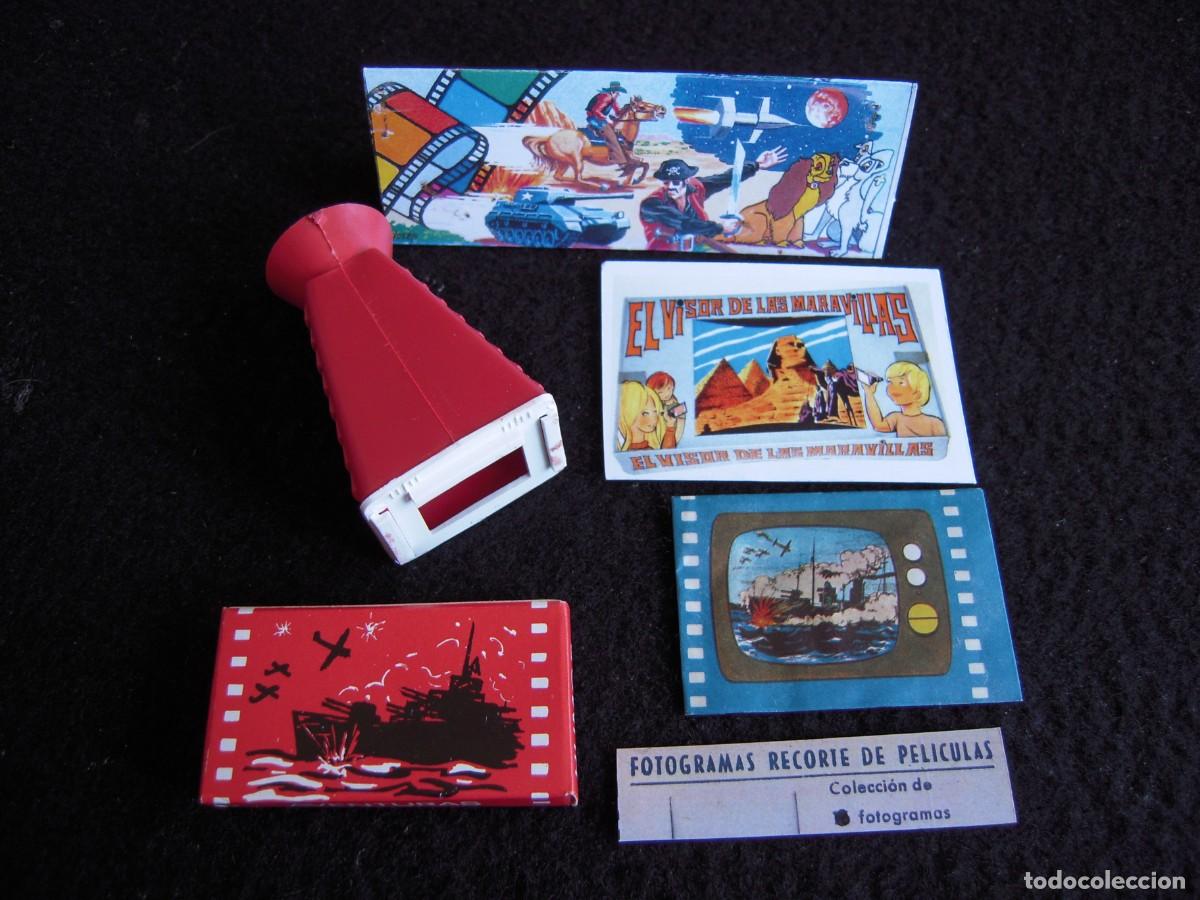 Cine: Visor de Kiosko ROJO A&ntilde;os 70 + Caja de Fotogramas recortes de Peliculas de Cine en 35mm