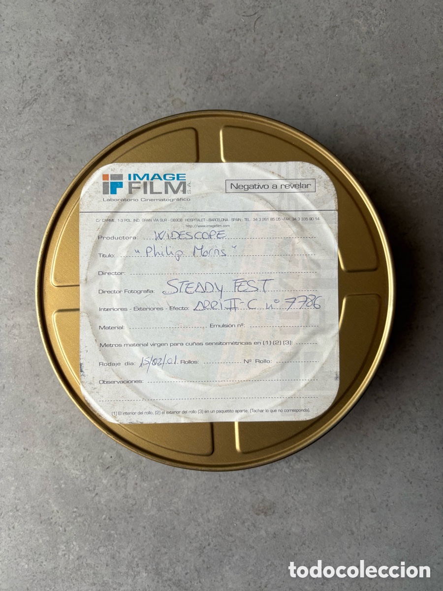 Cine: Caja lata envase de metal Kodak para rollo de pel&iacute;cula de cine o tr&aacute;iler 35mm usada 18 cm di&aacute;metro