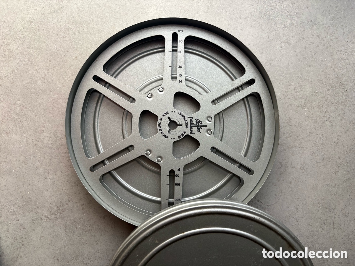 Cine: Bobina pel&iacute;cula cine de 8mm de metal de 120 metros de capacidad 17,8 cm de di&aacute;metro Bolex Paillard