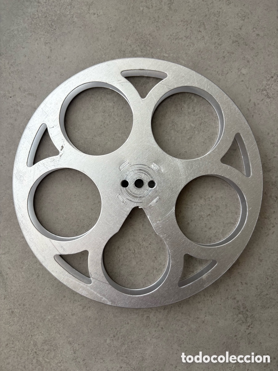Cine: Bobina pel&iacute;cula cine de 9,5mm Path&eacute; Baby de aluminio de 120 metros de capacidad 17,8 cm de di&aacute;metro