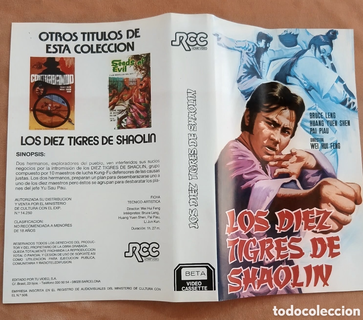 Cine: Car&aacute;tula Original Beta (a&ntilde;os 80) &bull; Los Diez Tigres de Shaol&iacute;n &bull; Artes Marciales