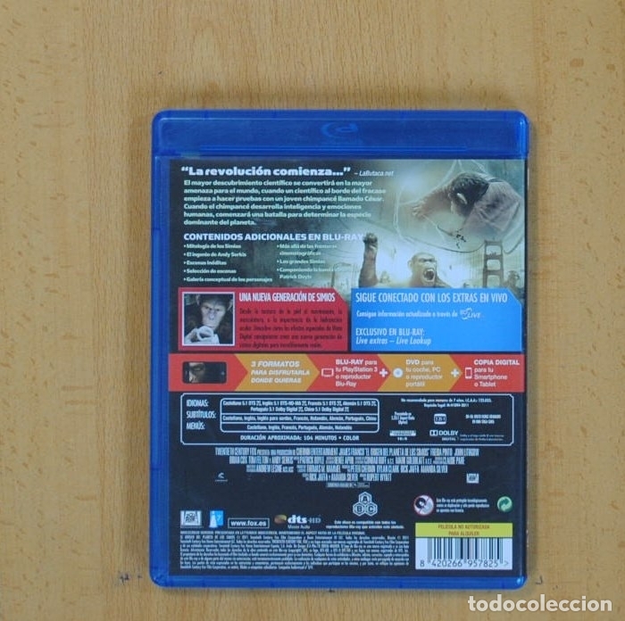 Cine: EL ORIGEN DEL PLANETA DE LOS SIMIOS - BLU RAY - Foto 2