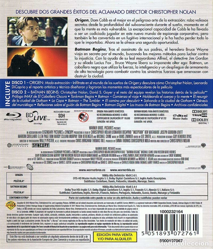 origen + batman begins. doble blu-ray. warner b - Buy Blu-Ray Disc movies  on todocoleccion