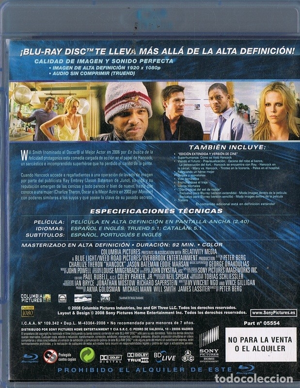 Cine: HANCOCK WILL SMITH & CHARLIZE THERON ( BLU-RAY) - Foto 2