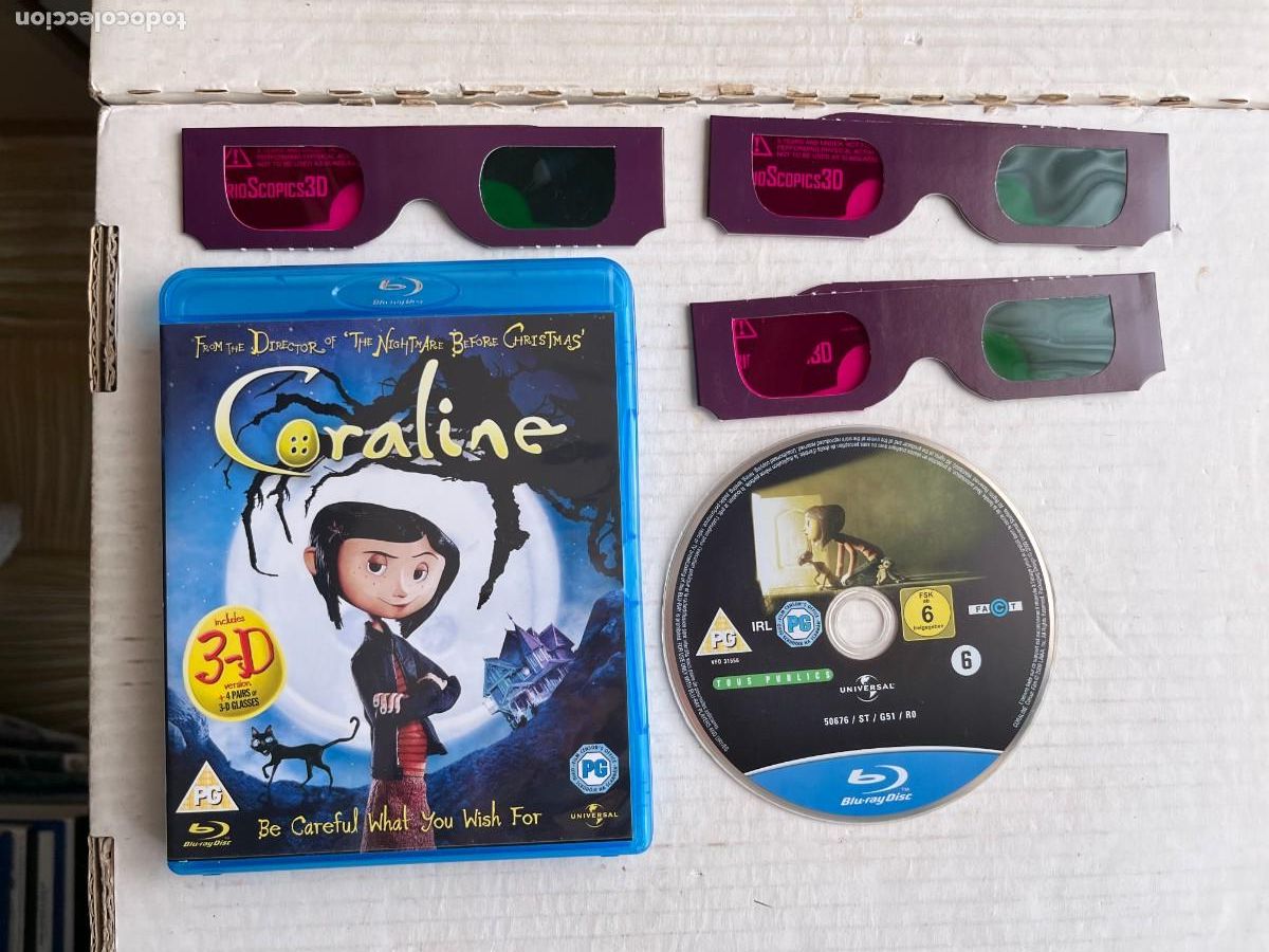 Cine: CORALINE CON 3 GAFAS 3D- PELICULA BRAY BLURAY KREATEN