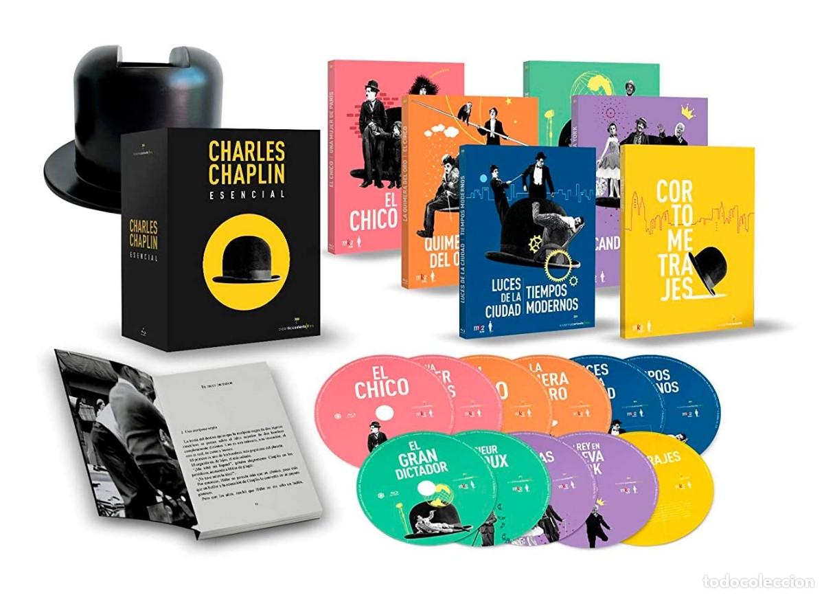 Cine: CHARLES CHAPLIN ESENCIAL BOMB&Iacute;N 10 PEL&Iacute;CULAS + 7 CORTOMETRAJES + LIBRO 11 DISCOS BLU-RAY PRECINTADO