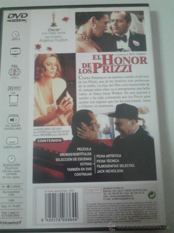 Cine: El honor de los Prizzi 1985 dvd - Foto 2