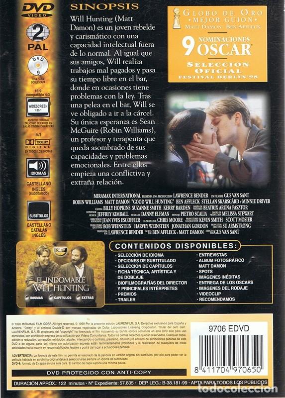 Cine: DVD EL INDOMABLE WILL HUNTING ROBIN WILLIAMS - Foto 2