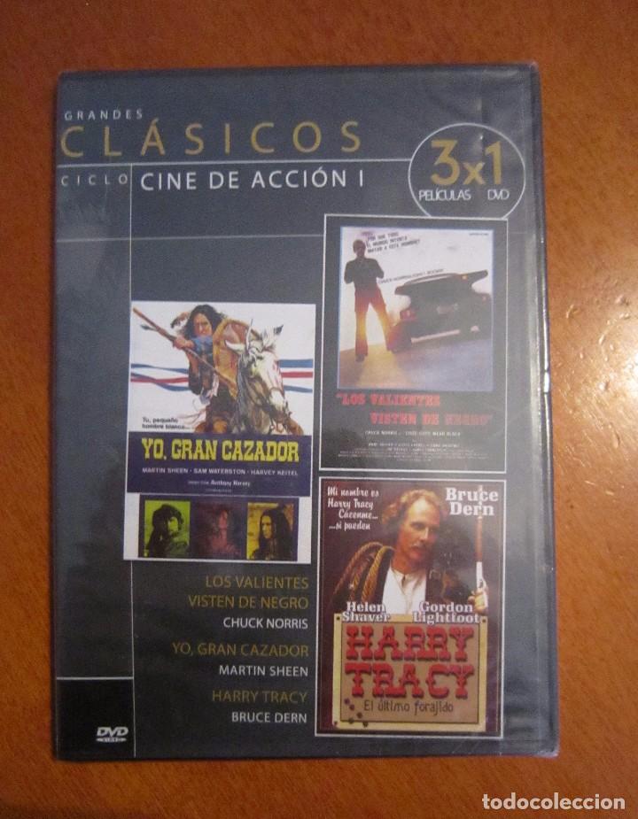 Cine: DVD CINE DE ACCION 3X1 CLASICOS (LOS VALIENTES VISTEN... + YO, GRAN CAZADOR+ HARRY TRACY) PRECINTADO