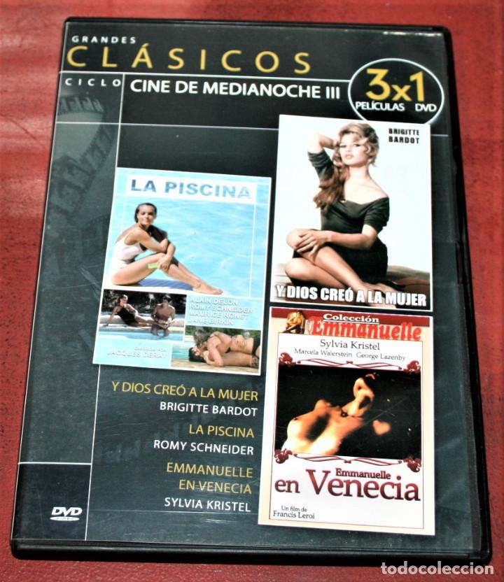 Cine: DVD 3 PEL&Iacute;CULAS - LA PISCINA / Y DIOS CRE&Oacute; LA MUJER / EMMANUELLE EN VENECIA